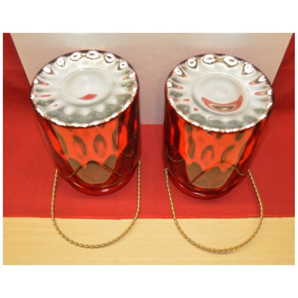 Set of 2 Red Mirrored Candle Holders +Wire Handle Home Décor ~5-7/8" T x 4-1/4" - Picture 4 of 4